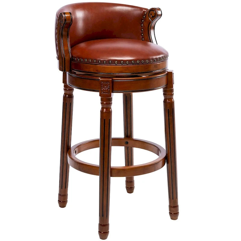 Barhocker aus Holz mit Rindslederbezug