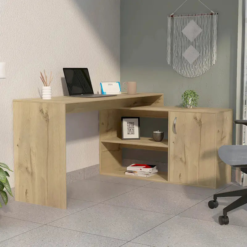 L-förmiger Home-Office-Schreibtisch, zwei Ablagen, Einzeltürenschrank