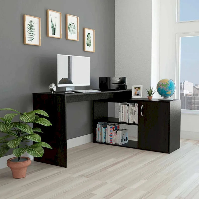 L-förmiger Home-Office-Schreibtisch, zwei Ablagen, Einzeltürenschrank