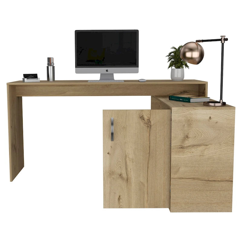 L-förmiger Home-Office-Schreibtisch, zwei Ablagen, Einzeltürenschrank