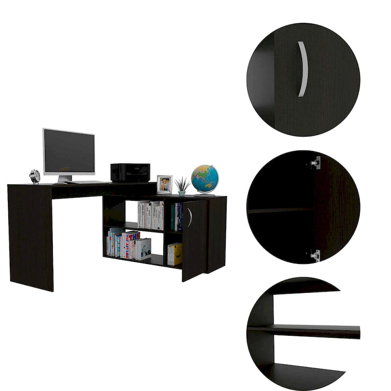 L-förmiger Home-Office-Schreibtisch, zwei Ablagen, Einzeltürenschrank