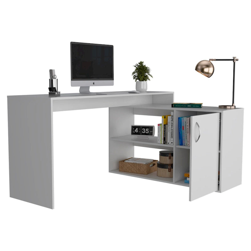 L-förmiger Home-Office-Schreibtisch, zwei Ablagen, Einzeltürenschrank
