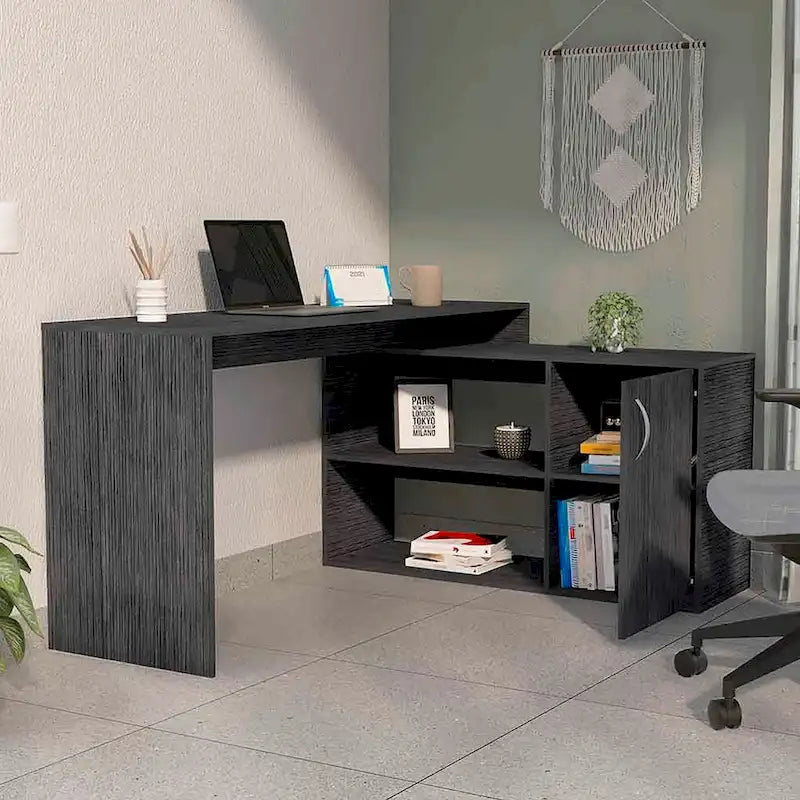 L-förmiger Home-Office-Schreibtisch, zwei Ablagen, Einzeltürenschrank