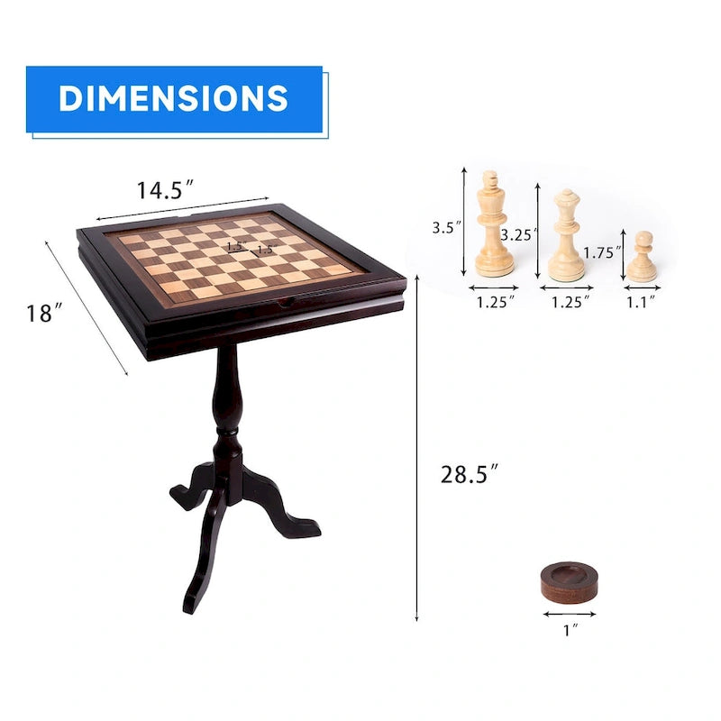 Hölzernes 3-in-1 Schach Dame Backgammon-Tisch, Backgammon Schach Dame Kombi-Spielset