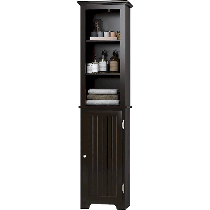 64 Freistehender Aufbewahrungsschrank, hoher Badezimmerschrank mit Türen und Regalen, freistehender Wäscheschrank