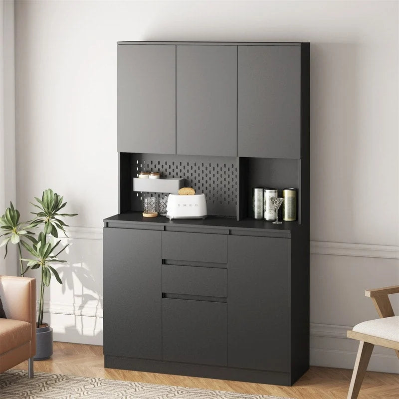 Küchenschrank mit Mikrowellenständer und 2 Schubladen, freistehendes Buffet-Sideboard mit Ladestation