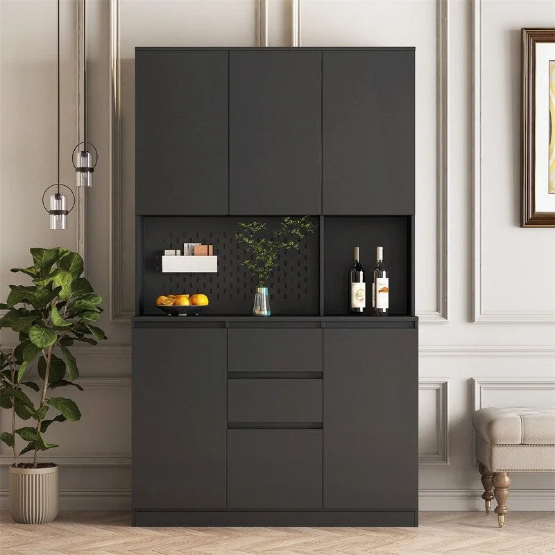 Küchenschrank mit Mikrowellenständer und 2 Schubladen, freistehendes Buffet-Sideboard mit Ladestation