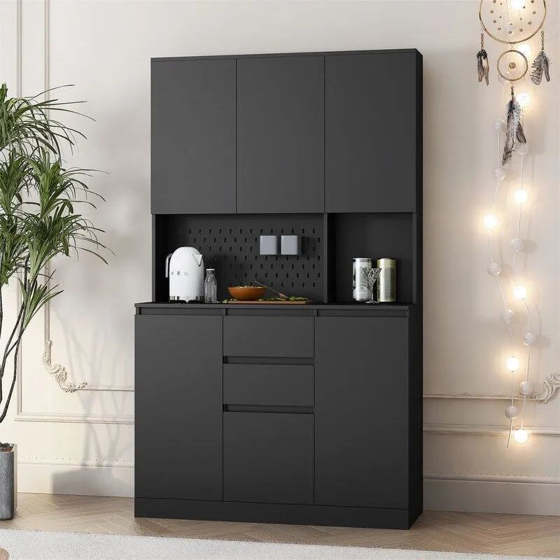 Küchenschrank mit Mikrowellenständer und 2 Schubladen, freistehendes Buffet-Sideboard mit Ladestation