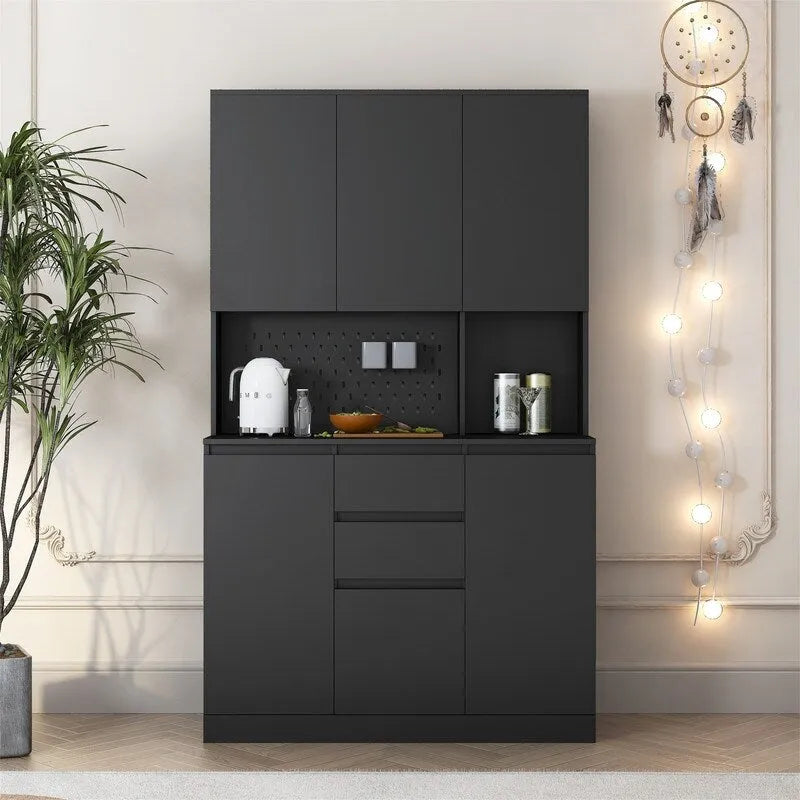 Küchenschrank mit Mikrowellenständer und 2 Schubladen, freistehendes Buffet-Sideboard mit Ladestation