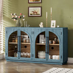 60 Farmhouse 4-türiges großes Vintage-Sideboard mit Metallgriffen und verstellbaren Einlegeböden