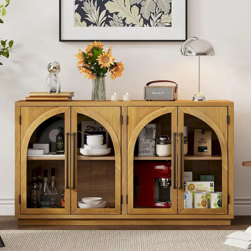 60 Farmhouse 4-türiges großes Vintage-Sideboard mit Metallgriffen und verstellbaren Einlegeböden