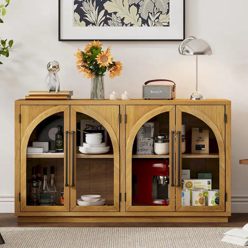 60 Farmhouse 4-türiges großes Vintage-Sideboard mit Metallgriffen und verstellbaren Einlegeböden
