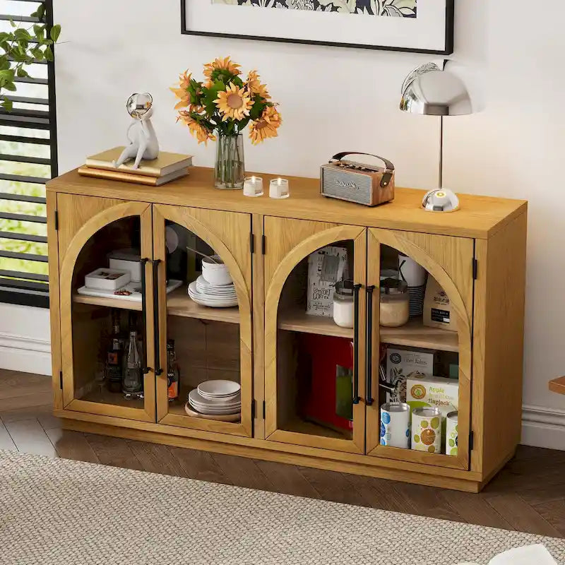 60 Farmhouse 4-türiges großes Vintage-Sideboard mit Metallgriffen und verstellbaren Einlegeböden