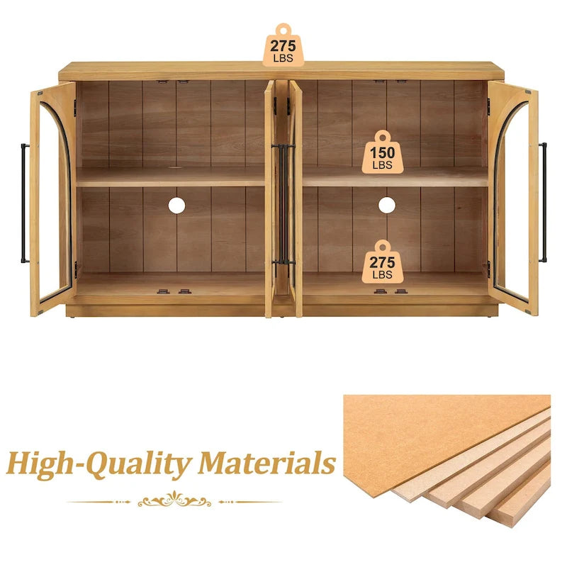 60 Farmhouse 4-türiges großes Vintage-Sideboard mit Metallgriffen und verstellbaren Einlegeböden