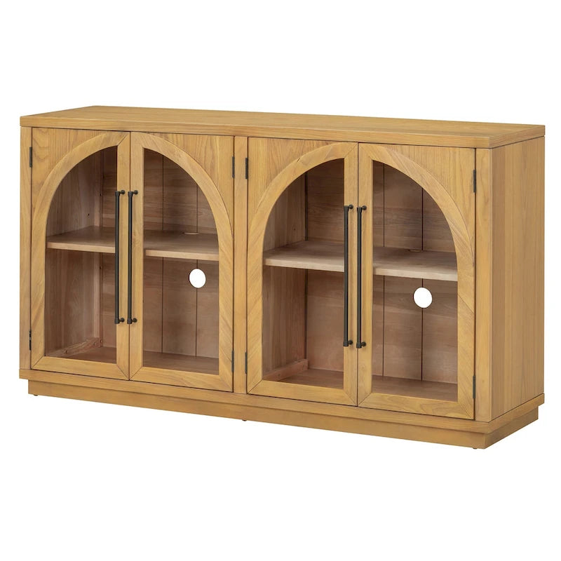 60 Farmhouse 4-türiges großes Vintage-Sideboard mit Metallgriffen und verstellbaren Einlegeböden