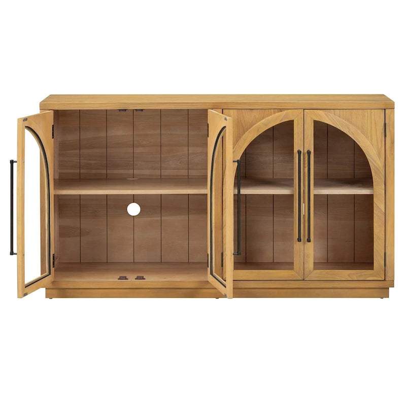 60 Farmhouse 4-türiges großes Vintage-Sideboard mit Metallgriffen und verstellbaren Einlegeböden