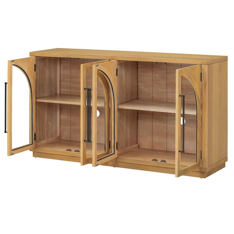 60 Farmhouse 4-türiges großes Vintage-Sideboard mit Metallgriffen und verstellbaren Einlegeböden
