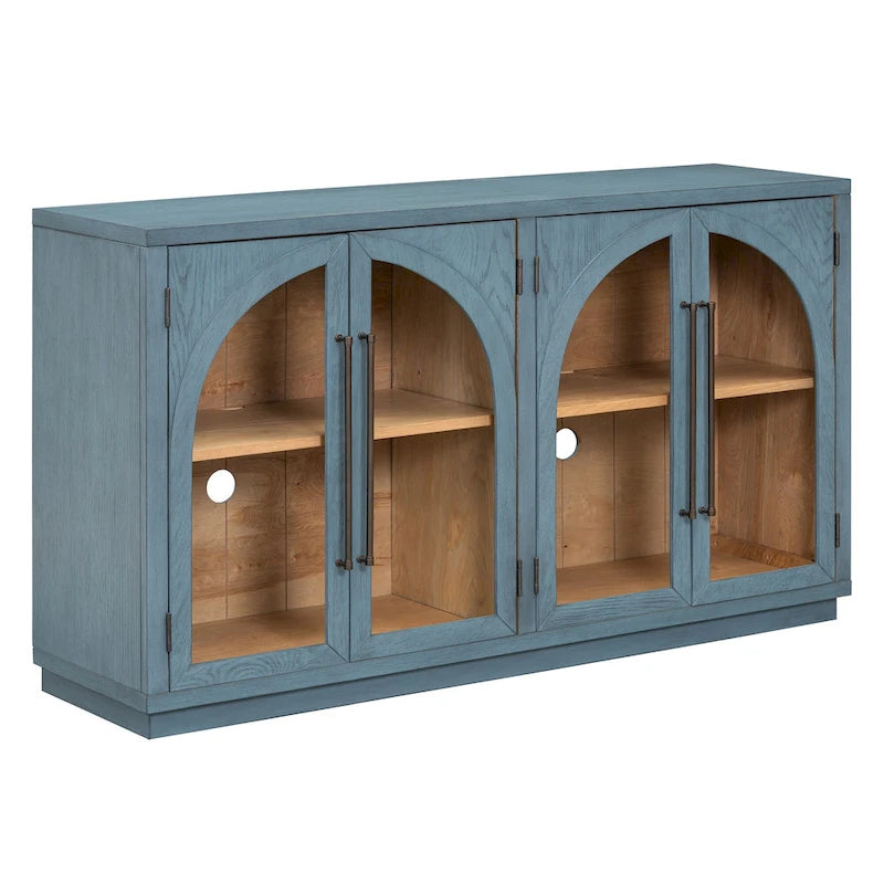 60 Farmhouse 4-türiges großes Vintage-Sideboard mit Metallgriffen und verstellbaren Einlegeböden