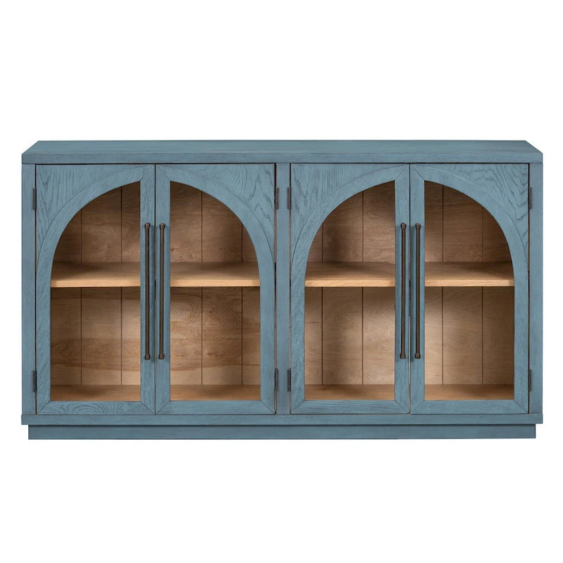 60 Farmhouse 4-türiges großes Vintage-Sideboard mit Metallgriffen und verstellbaren Einlegeböden