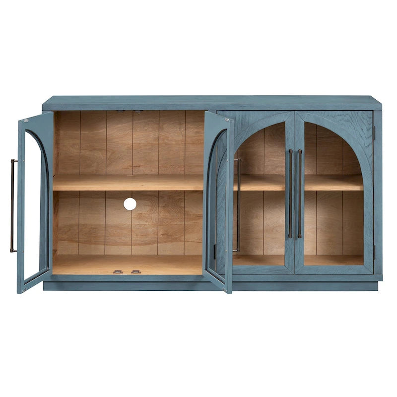 60 Farmhouse 4-türiges großes Vintage-Sideboard mit Metallgriffen und verstellbaren Einlegeböden